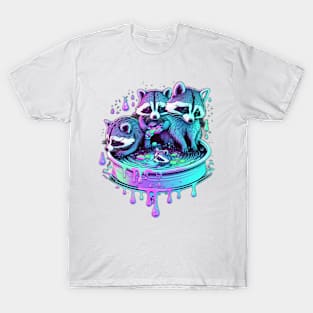 Synthwave Raccoon Neon Liquid Art T-Shirt